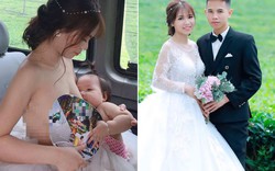 Cô dâu vén váy cho con bú trên xe hoa gây xôn xao dân mạng