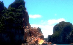 Đảo đá giữa vịnh Hạ Long sạt lở do kiến tạo địa chất 