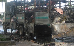 Xe tải bốc cháy trơ khung trước cửa hầm sông Sài Gòn 
