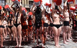 Bán khỏa thân “tưới máu” phản đối lễ hội bò tót