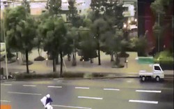 Video siêu bão Jebi "đánh gục" người đi xe máy trên phố Nhật Bản