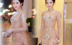 Huyền My mặc đầm nude xuyên thấu khoe đùi thon