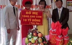 Tấm biển "bố mẹ tặng con 10 tỷ đồng" trong lễ cưới gây xôn xao mạng xã hội