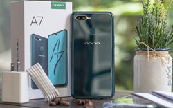 Ảnh thực tế Oppo A7 xanh lam ngọc và vàng hoàng kim, giá 5,99 triệu đồng