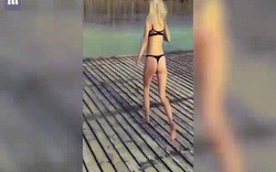 Video: Cô gái mặc đồ lót nhảy xuống hồ nước, không ngờ mặt hồ cứng quèo