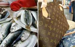 Bà ngoại dùng túi hiệu LV của cháu trai tặng để đi chợ mua cá