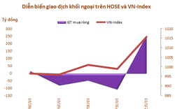 Khối ngoại mua ròng trở lại trong tuần VN-Index bứt phá qua mốc 1.000 điểm