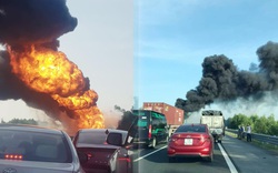 Xe chở dầu bất ngờ bốc cháy dữ dội trên cao tốc
