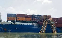 Khoảnh khắc kinh hoàng khi con tầu container đâm sập cẩu thi công cầu Phước Khánh