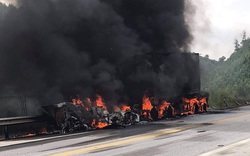 Cháy xe bồn chở dầu kinh hoàng trên cao tốc Nội Bài - Lào Cai