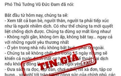 Xuất hiện phát ngôn chỉ đạo chống dịch Covid-19 giả mạo Phó Thủ tướng Vũ Đức Đam