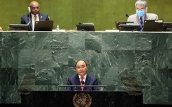 Hình ảnh Chủ tịch nước Nguyễn Xuân Phúc phát biểu tại Đại hội đồng Liên hợp quốc