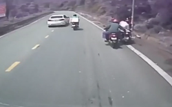 Video: Người đàn ông cứu 3 người trên xe máy bị mất phanh ở Tam Đảo
