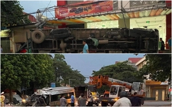 Xe ô tô 16 chỗ và xe tải va chạm ở Vĩnh Phúc trong đêm