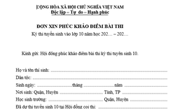 Mẫu đơn phúc khảo bài thi vào lớp 10 năm 2022 ở Hà Nội