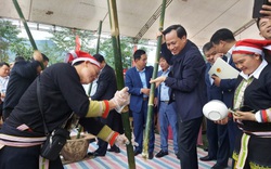 Bộ trưởng Đào Ngọc Dung cùng giã bánh giầy với người dân vùng cao trong Ngày hội đại đoàn kết