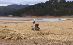 Một hồ nước ngọt ở Lâm Đồng ngấp nghé mực nước chết, dân cưỡi xe máy trong lòng hồ nứt toác