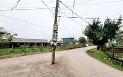Cột điện "mọc" giữa đường nông thôn mới sạch đẹp của một xã nông thôn mới ở Ninh Bình