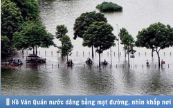 Hình ảnh báo chí 24h: Nước hồ Văn Quán và đường bằng nhau, không nhìn thấy bờ do ngập lụt