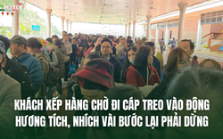 Hàng dài du khách nhích từng bước chờ lên cáp treo vào động Hương Tích 