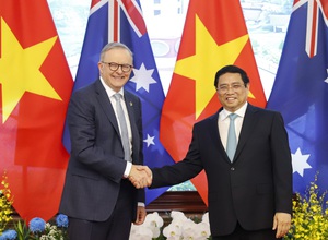 Hình ảnh Thủ tướng Phạm Minh Chính chủ trì lễ đón Thủ tướng Australia tại Hà Nội