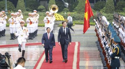 Hình ảnh Thủ tướng Phạm Minh Chính chủ trì Lễ đón chính thức Thủ tướng Hà Lan Mark Rutte 