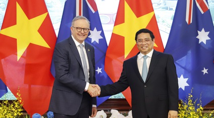 Hình ảnh Thủ tướng Phạm Minh Chính chủ trì lễ đón Thủ tướng Australia tại Hà Nội