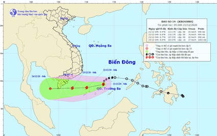 Tin mới nhất về bão số 14: Bão cách Huyền Trân khoảng 280km về phía Đông Đông Bắc, gây sóng cao 5-7m