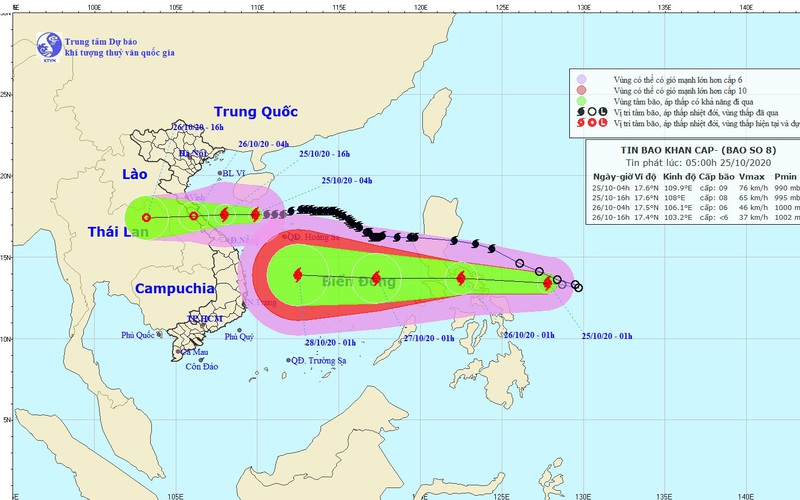 Bão số 8 tiến thẳng Hà Tĩnh - Quảng Trị, lại xuất hiện thêm bão Molave, nguy cơ bão chồng bão