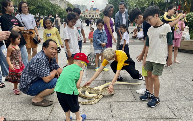 Mang trăn ra phố đi bộ Nguyễn Huệ cho trẻ nhỏ chơi, chàng trai trẻ tiết lộ lý do bất ngờ